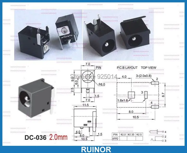 

20PCS 5.5mm x 2.0mm DC Power Jack 2.1mm Socket FOR PCB Notebook Charger DC-036