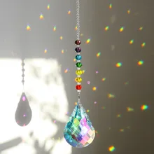 H & D – attrape-soleil en cristal Chakra, avec gouttes de prisme de gourde AB 76mm, arc-en-ciel, chaîne artisanale, ornement de fenêtre, décoration de jardin de maison