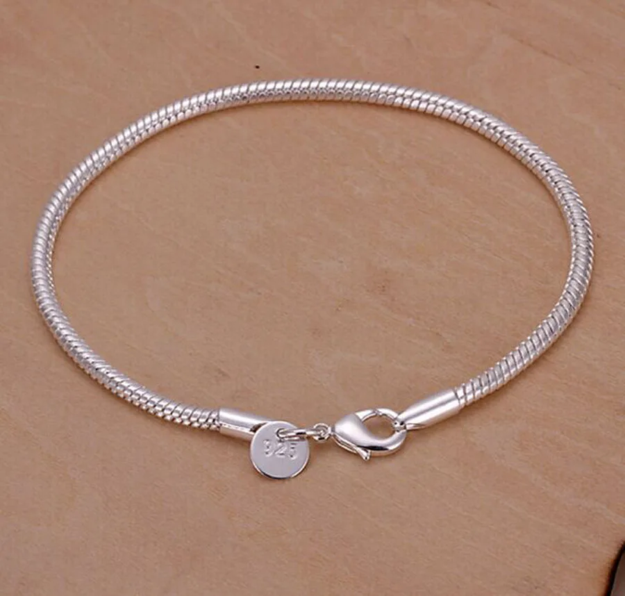 

925 High Quality Simple Silver Bracelet Charms Crystal Bracelet Femme Silver Chain Bracelets for Women Jewelry Bijoux Gift S037