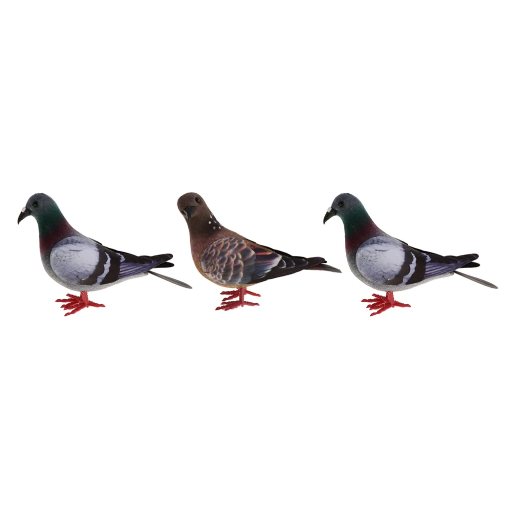3x Artificial Doves Simulation Ornament Feathered Foam Fake Birds Home Decor