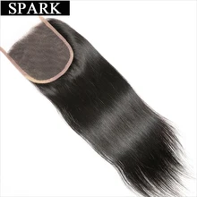 Spark Brazilian Straight Lace Closure 4×4 Free Part Knots Bleached Top Closure 100% Remy Human Hair Closure Free Shipping