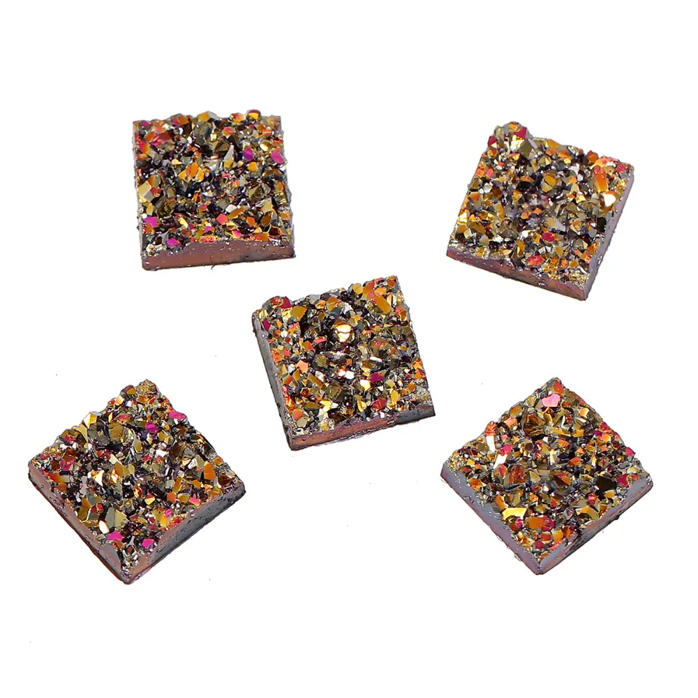 

8SEASONS Wholesale - drusy Resin Dome Seals Cabochon Square Golden AB Color 12mm( 4/8") x 12mm( 4/8"), 50 PCs