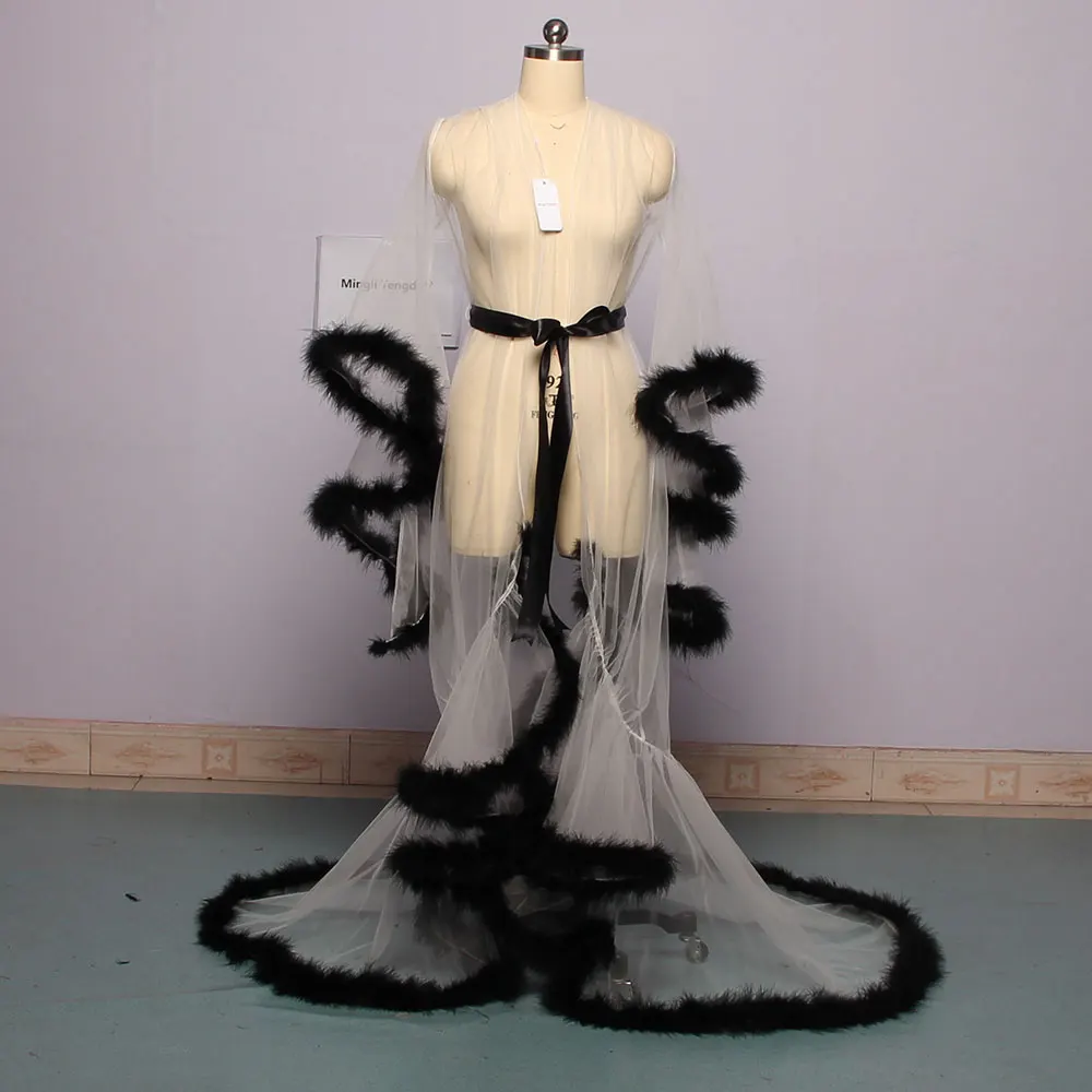 beige and black Mingli Tengda, свадебное платье, фиолетовое перо, свадебное Прозрачное платье, тюль, иллюзия, длинное свадебное платье для вечеринки, пуховое платье, костюм, плащ - Цвет: beige and black