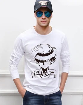 

Anime One Piece Luffy men's long sleeve t-shirts 2019 spring new 100% cotton casual harajuku men t shirt cartoon tshirt for fans