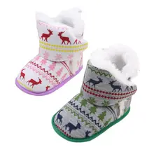 New Christmas Style Deer Printed Knitted Fabrics Winter Infant Toddler Girls Snow Super Warm Soft Soled Shoes Boots Booty
