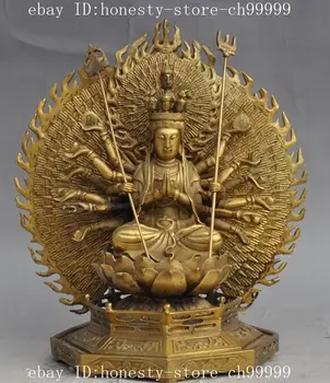 

10"china buddhism brass 1000 arms Kwan-Yin GuanYin Avalokitesvara goddess statue