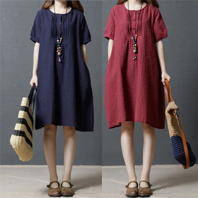 New Fashion Women Girls Summer  Patchwork Short Sleeve Beach O-Neck Loose Sweet Dress Casual Daily dress #5F09 (1)