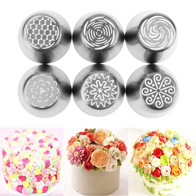 

6pcs/set Pastry Nozzles Cake Decoration tools Icing Russian Piping Tips Stainless Steel Embossed Nozzles DIY Fondant Cupcake New