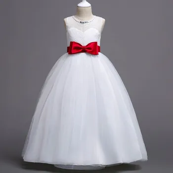 

4-14Y Kids Girls Long White Lace Flower Party Ball Gown Prom Dresses Kid Girl Princess Wedding Children First Communion Dress