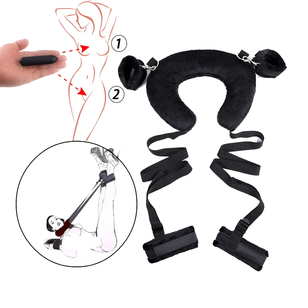 BDSM Bondage Sex Kit Leather Handcuffs Fetish Adult Restraints Bondage Vibrator Sex Toys For Women Slave Game
