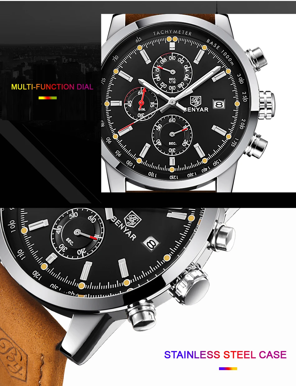 BENYAR часы мужские роскошные брендовые кварцевые часы модные часы с хронографом Reloj Hombre спортивные часы мужские часы Relogio Masculino
