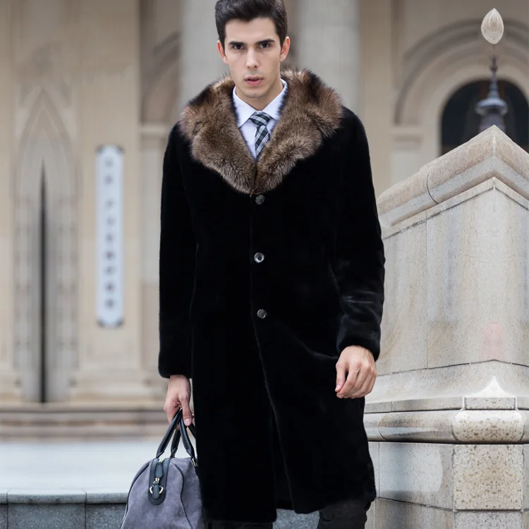 2019 осень зима тонкое пальто из куницы мужская одежда длинная норка пальто с мехом мужские homens jaqueta de couro Черный Плюс Размер 6XL HN215