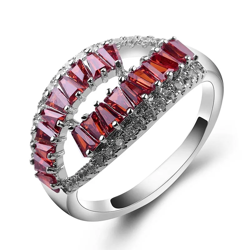 Двухрядные циркониевые обручальные кольца в стиле панк для женщин, Элегантные Простые Кольца anillos mujer красного и фиолетового цвета с кубическим цирконием