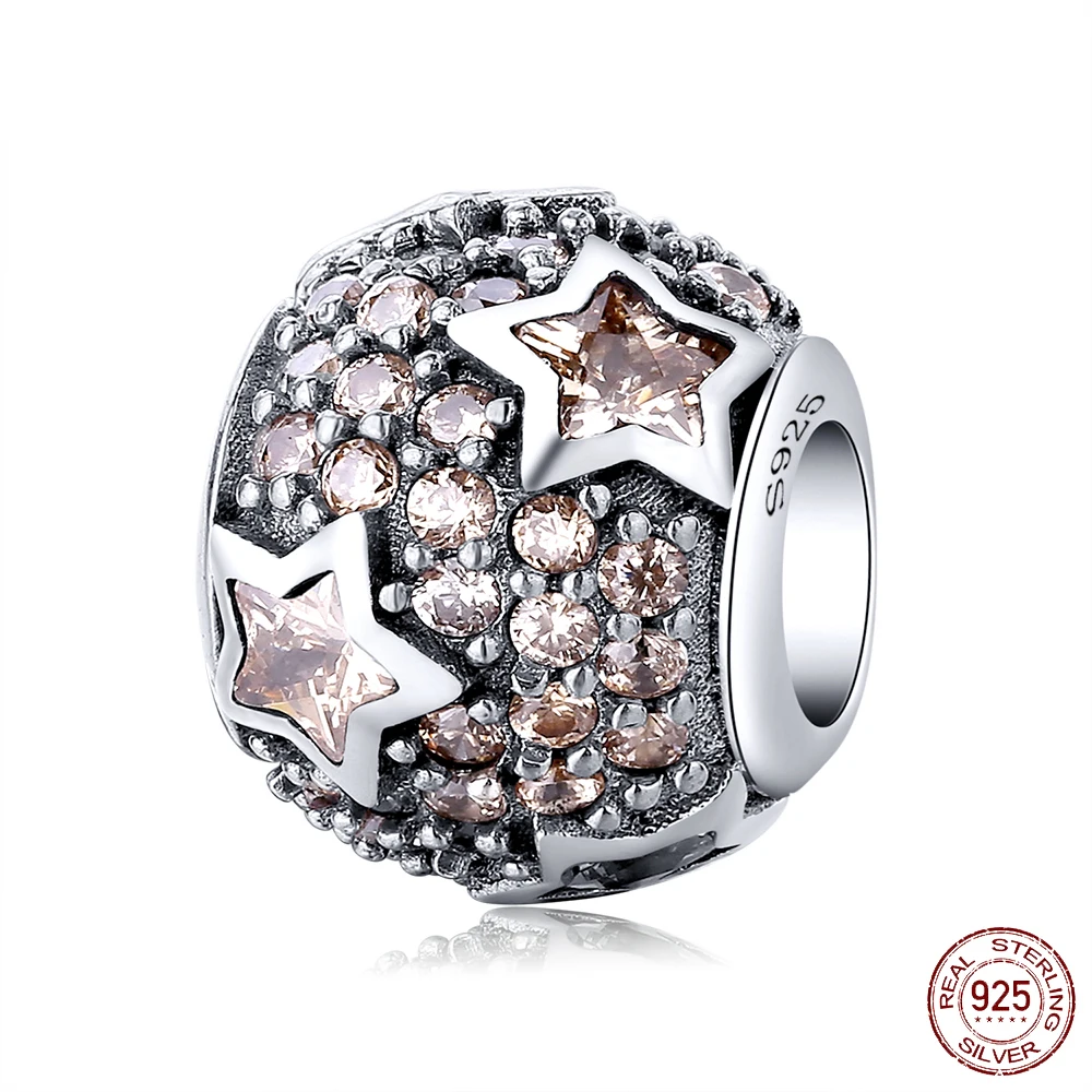 Authentic 925 Sterling Silver Charm Star Full Crystal Round Beads For Original Pandora Bracelets &amp Bangles Jewelry | Украшения и
