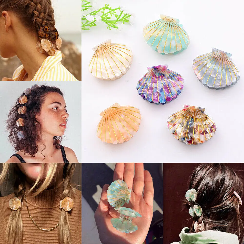 

Women Ocean Shell Claw Grips Hair Clip Floral Ponytail Beach Hairpins Gifts