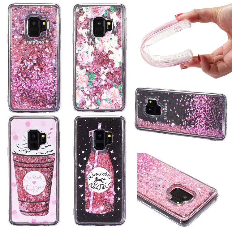 

Pink Floral Liquid Glitter Sand Phone Cases For Samsung Note 8, Sequins TPU Soft Flower Case For Samsung S6 S7 edge S8 S9 Plus