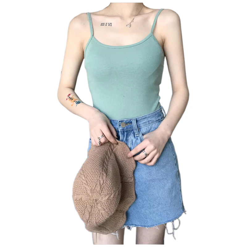 

2019 Summer Sexy Female Crop Tops Cotton Women Sleeveless Straps Tank Top Solid Fitness Lady Camis Casual White Black