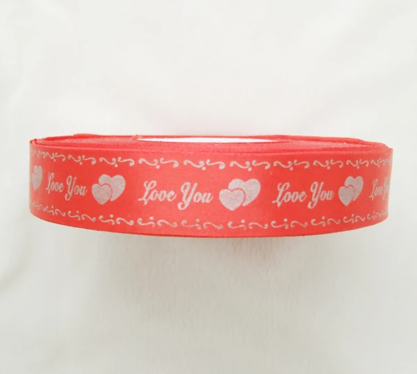 

Free Shipping 1inch 10Yards/Lot white color Love&sweet heart red one face Soft Satin ribbon