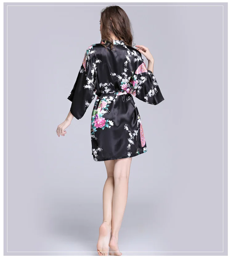 Плюс размер темно-синий женский ночной халат кимоно Женский Искусственный шелк банное платье летняя одежда для сна Peafowl Размер S M L XL XXL XXXL Srj01