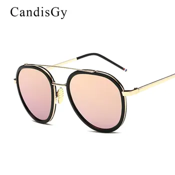 

CandisGy Classic Pilot Oval Shapes Brand designer Sunglasses Men Women Mirror lady UV400 Retro sun glasses Male Female