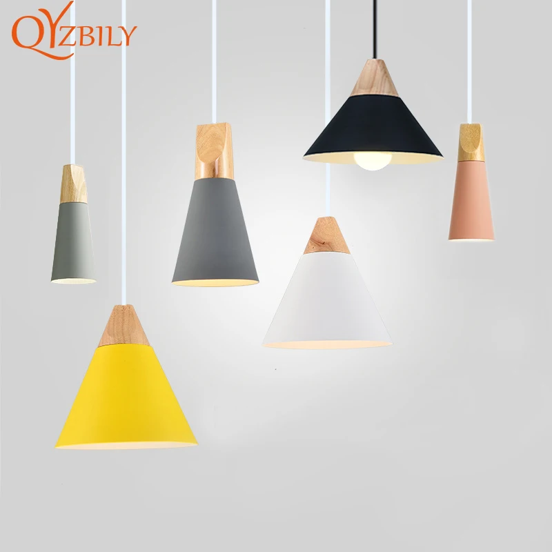 

Pendant lights wooden metal Colorful E27 led pendant lamp 7colors nordic design hanging lights dinning room decor rope light led