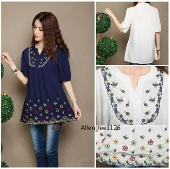

2017 Women Mexican Vintage Ethnic Embroidery Floral Boho Hippie Shirts Summer Blouse Tops Blusa Femininas Femme Free Shipping