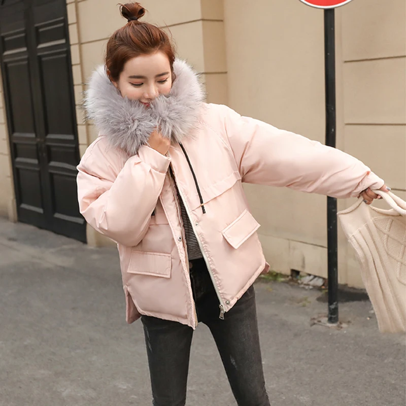 Nouveau Hiver De rose Manteau Qualité noir Feminina Fourrure Capuchon Grand Haute Beige Courte 2018 Parka caramel Col Veste Chaud Survêtement Femelle Jaqueta Épaissir À Femmes prqxtrw0
