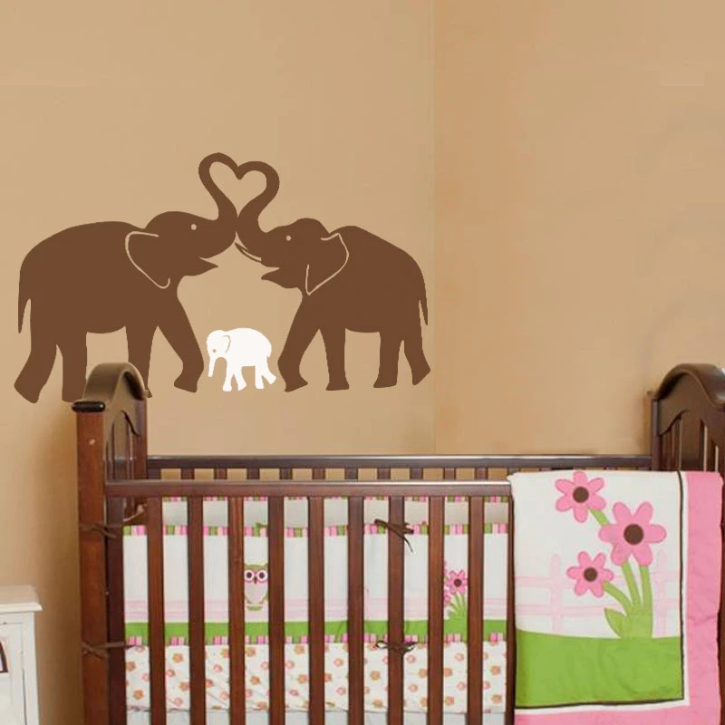 Cutie Grey Elephants with Colored Bubble Hearts Vinyl Wall Decal Sticker Baby Red Hearts Nursery Play Room Decal the Walls 