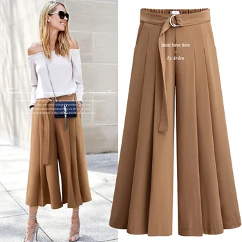 

TUHAO High Waist Sashes Wide Leg Pants Women's Pants Long Solid Color Loose Street Style Large Size 5XL Spring Autumn MK58