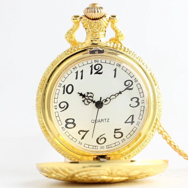 Карманные часы золотой поезд резное открываемое стимпанк Карманный Брелок часы для мужчин/для женщин цепочки и ожерелья кулон подарки