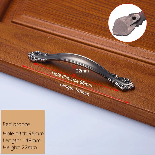 Европейские ручки шкафа из цинкового сплава Wadrobe дверные ручки для выдвижных ящиков кухонный шкаф ручки оборудование для обработки мебели - Цвет: Red Bronze 96mm