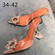 Прозрачная обувь из ПВХ, 34-42 г. Новые летние туфли на нечетном каблуке с острым носком женская обувь на шпильке с украшением от солнца, дикая обувь с Героями сказок