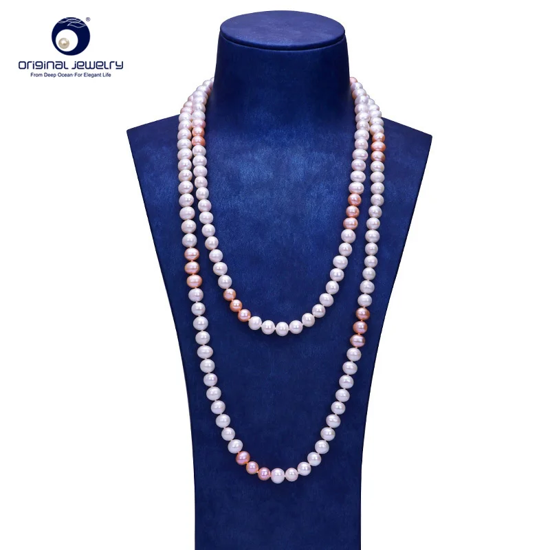 

YS 7.5-8mm Natural Cultured Freshwater Pearl Long Sweater Chain Necklace