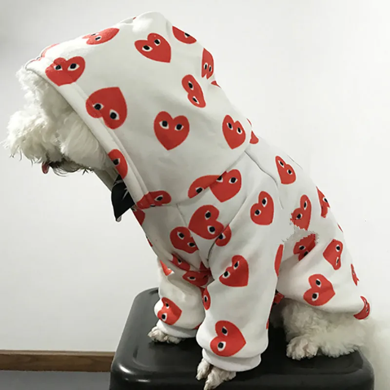 

Autumn and winter tide brand unique love print pet hoodie clothes dog cat plus velvet suit to spend a warm Christmas happy