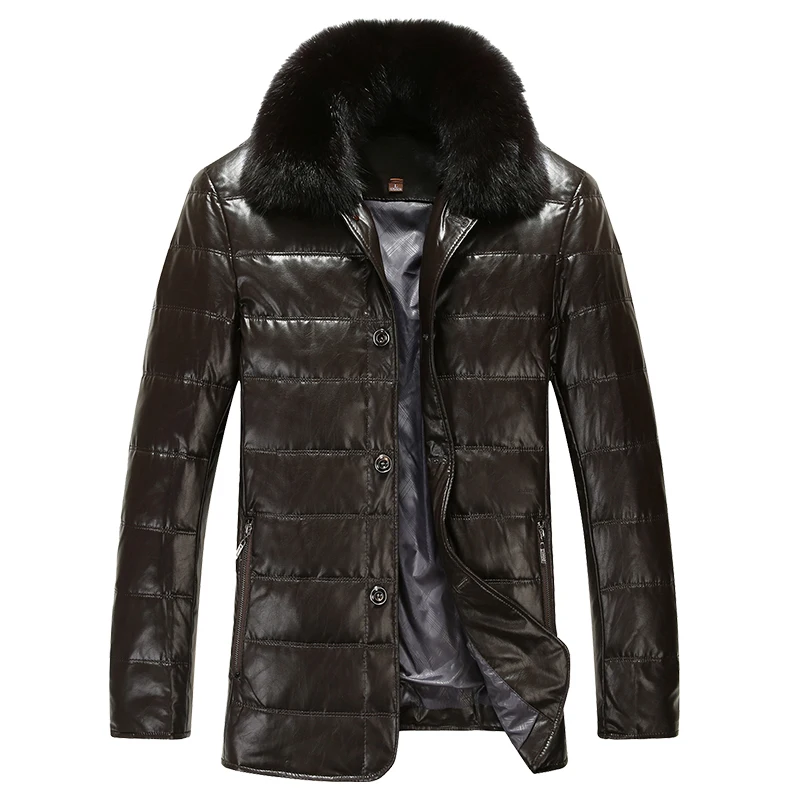 Winter Men's Warm Faux leather 90% Down Jacket Real fur Classic Coat ...