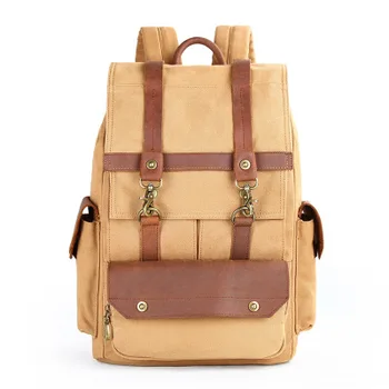 

M204 Vintage Fashion Backpack Leather Military Canvas Backpack Men Women School Backpack 15" Laptop Bagpack Rucksack Mochila New