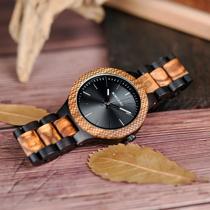 BOBO BIRD LD30-1 Wholesale Classical Men's Wood Timepieces Watch Custom Logo Wrist Watches Men with Grid Bezel Erkek Kol Saat