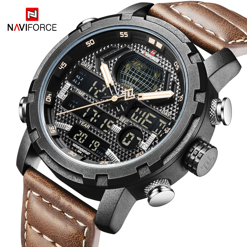 

NAVIFORCE Men's Sport Watch Men Analog Digital Military Quartz Watches Waterproof Leather Male Wristwatches relogio masculino