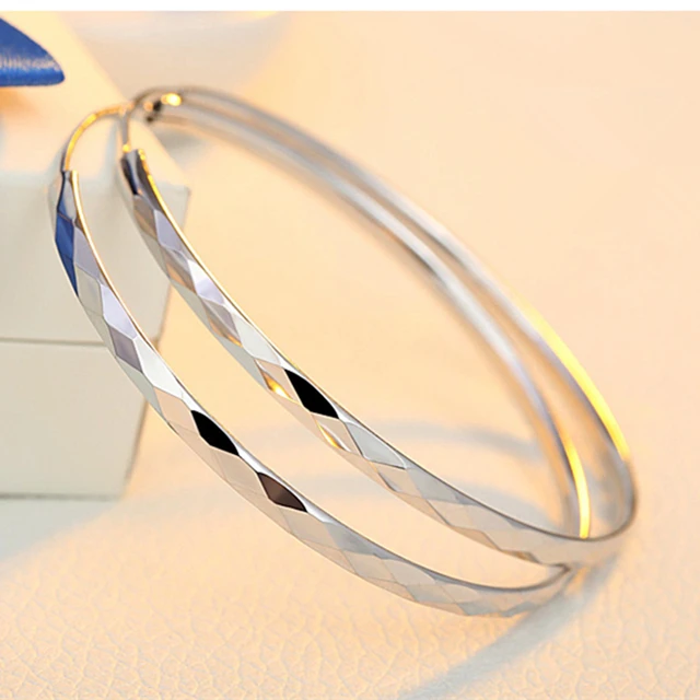 Real 925 Sterling Silver Hoop Earrings Shiinng Bright Real 925 Sterling Silver Hoop Earrings Shiinng Bright Fashionable Bangles For Woman S 30 40