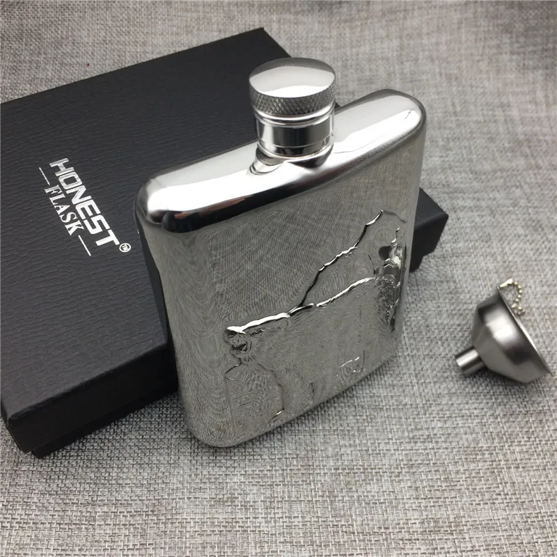Плоская фляжка 6OZ FX B из нержавеющей стали 304 рельефный полярный медведь 6 унций