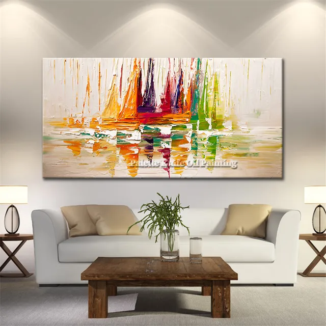 Pintura al óleo caudros decoracion acrílico barco de vela