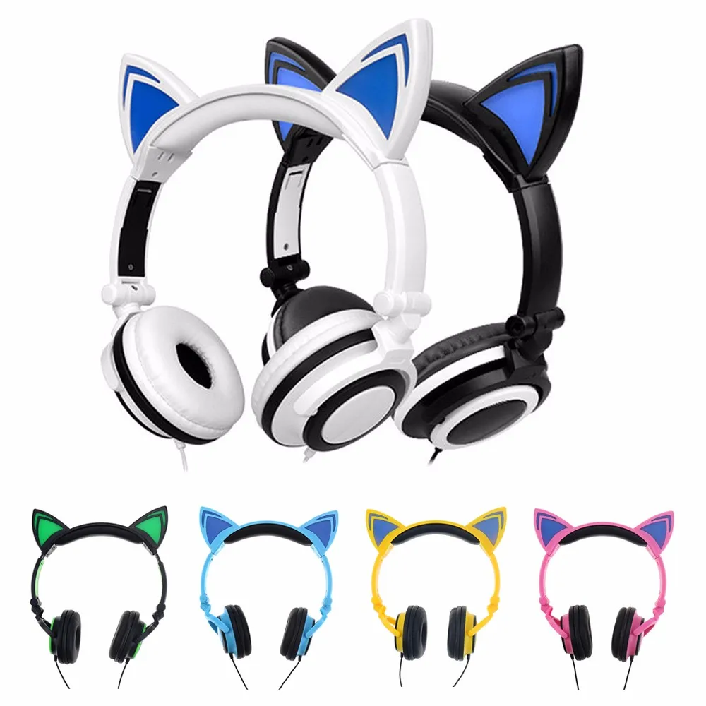 MIndkoo Foldable Flashing Glowing cat ear font b headphones b font Gaming Headset Earphone with LED