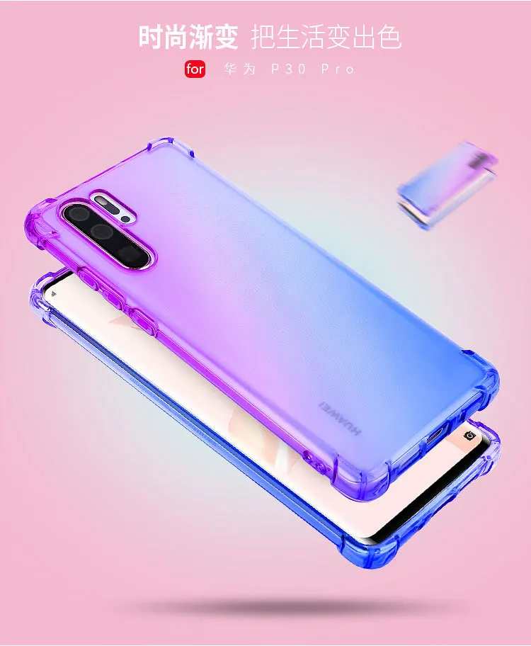 Противоударный мягкий ТПУ чехол для телефона huawei P30 Pro P30 Lite Nova 4e mate 20 двухслойный цветной прозрачный силиконовый защитный чехол