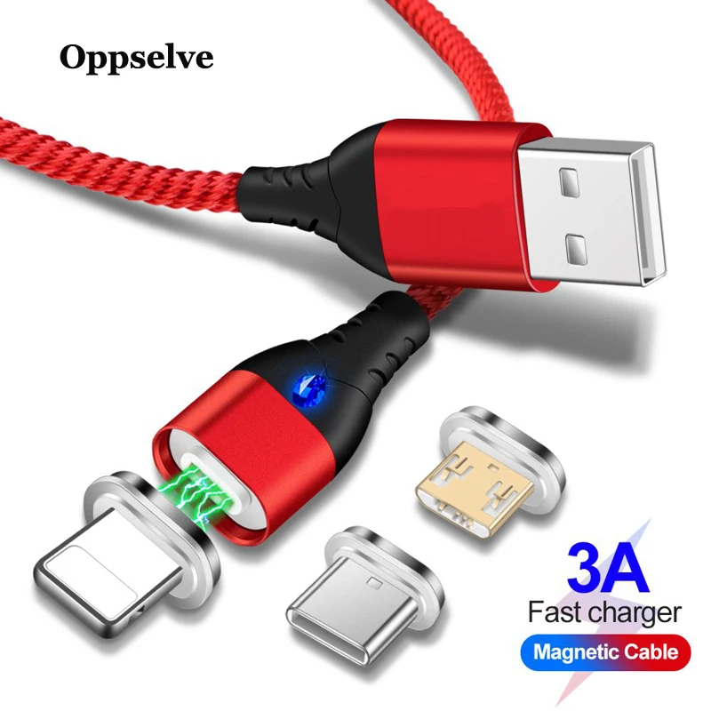 Oppselve светодиодный магнитный usb кабель штекер и типа C Micro USB для iPhone XS Max XR X 8 7 6