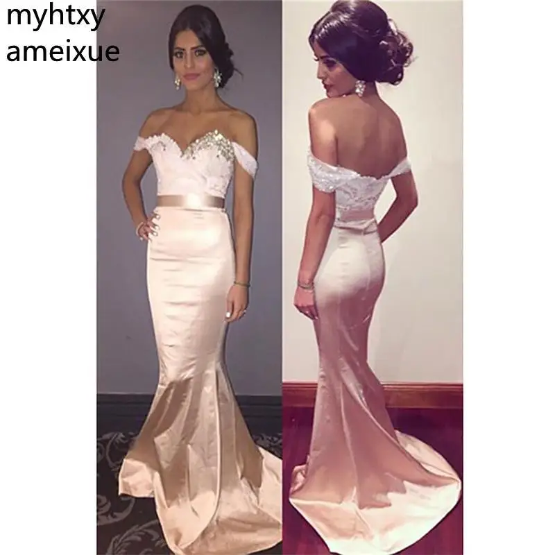 

Sexy Evening Dresses Mermaid Floor Length Appliques Long Prom Dressess Off Shoulder Sequined 2019 Evening Gowns Custom Made