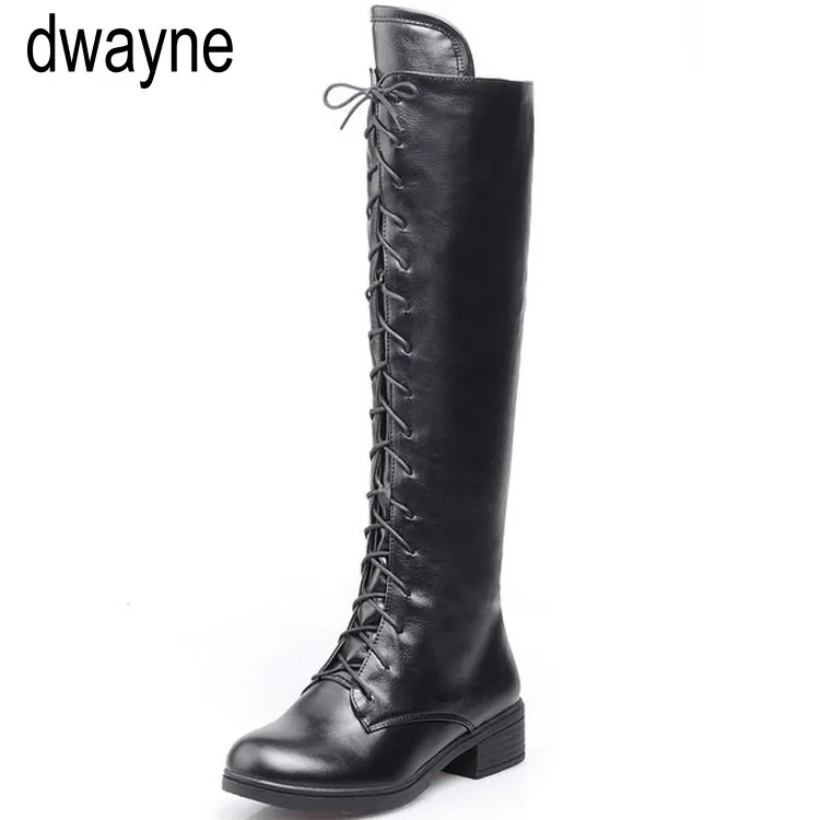 

Large Size Lace Up Knee High Boots Women Autumn Soft Leather Fashion White Square Heel Woman Shoes Winter Hot Sale okl