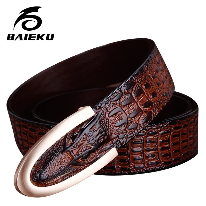 BAIEKU роскошные ремни для мужчин мужской ремень из натуральной кожи крокодила дизайнер высокого качества Бизнес Стиль