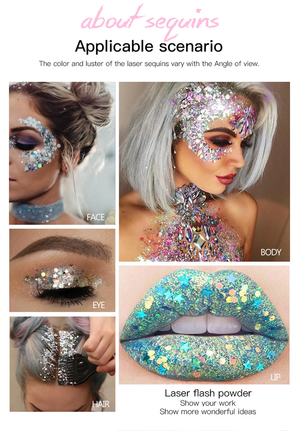 1PCS Festival Body Glitter Eyes Nail Lip Hair Face Glitter Loose Sequins Decoration Power Cream Party Makeup Festival Glitter