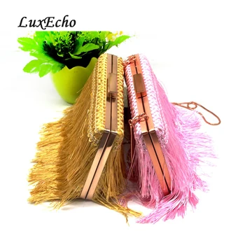

LuxEcho 2019 New arrival Golden/pink Tassel Wedding purse Day Clutches Evening bags Party Shoulderbags fashion purse