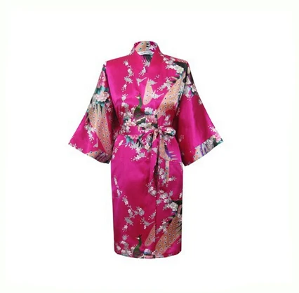 Размера плюс XXXL женский короткий атласный халат с принтом пеньюар с цветочным принтом сексуальное кимоно одежда для сна невесты Свадебный Халат - Цвет: Hot Pink Robe